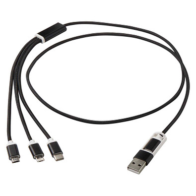 Versatile 5-in-1 Ladekabel aus recyceltem Aluminium, schwarz