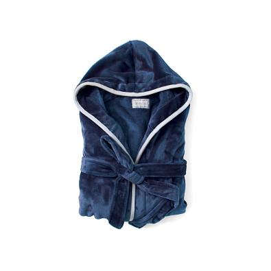 VINGA Louis Luxus Plüsch GRS rPET Bademantel Größe L/XL, navy blau