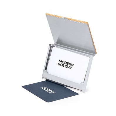 Visitenkartenetui mit Bambusdeckel, beige/silber