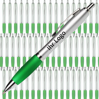 Werbe-Set: 400 LANCE® Kugelschreiber Rio Satin, inkl. Druck, blaue Mine, silber/grün