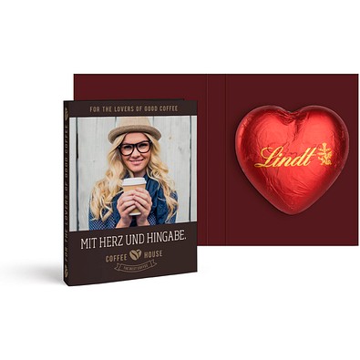 Werbekarte mit Lindt Schokoladen Herz 20 g, rot, inkl. Druck