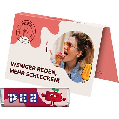 Werbekarte Visitenkartenformat, PEZ Bonbonriegel Kirsche, inkl. Druck