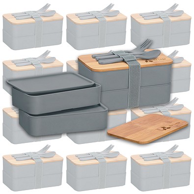 Werbe-Sparset Doppel-Lunchbox Emma, 30-tlg., inkl. Gravur, grau