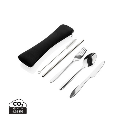 XD COLLECTION 4-teiliges wiederverwendbares Besteckset aus Stainless-Steel, silber