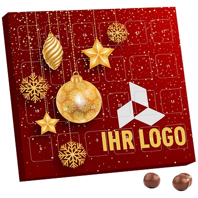 XS Adventskalender, Brandt Knusperkugeln Vollmilch, Christbaumkugeln Gold