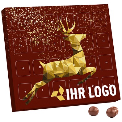 XS Adventskalender, Brandt Knusperkugeln Vollmilch, Rentier, Gold