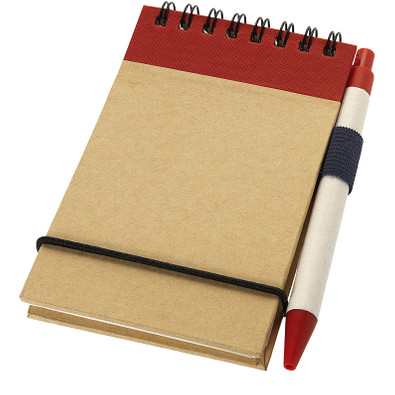 Zuse Spiral Notizblock mit Stift, DIN A7, liniert, natur,rot