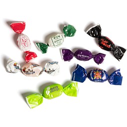 Bonbons im Werbewickler, 5 g, Fruchtmischung, Folie transparent, inkl. Druck