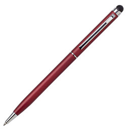 Werbeartikel Kugelschreiber Sway – dunkelrot – mit Gravur und Touch-Pen, Drehkugelschreiber blau schreibend für den Büroalltag