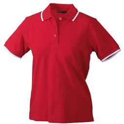 JAMES & NICHOLSON Damen Poloshirt Pique, rot/weiß, M