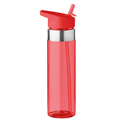 Sport-Werbemittel Tritan Trinkflasche 650 ml – transparent rot – mit Logo bedruckt 650 ml Edelstahl-Details für Sportevents & Turniere