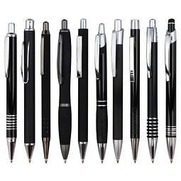 Muster-Set Metall Kugelschreiber Schwarz mit Metall-Großraummine, 10 Modelle