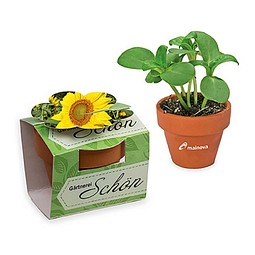 Tontöpfchen-Blume inkl. Samen - Sonnenblume, inkl. Druck, individuell