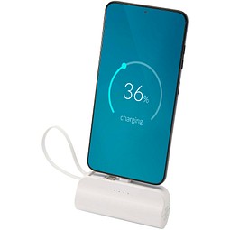 Alnair 10 W 5000 mAh Typ C Powerbank aus recyceltem Kunststoff mit integriertem Klappständer und 2 in 1 Kabel, weiss