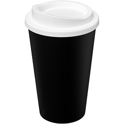 Werbeartikel Thermobecher Americano® – schwarz-weiss – mit Logo bedruckt 350 ml für Events & Festivals