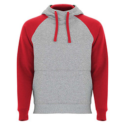 Badet zweifarbiger Kapuzenpullover Unisex, heather grau / rot, 2XL