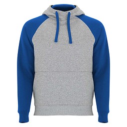 Badet zweifarbiger Kapuzenpullover Unisex, heather grau / royalblau, 3XL