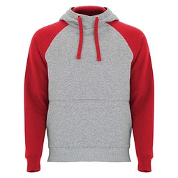 Badet zweifarbiger Kapuzenpullover Unisex, heather grau / rot, S