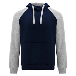Badet zweifarbiger Kapuzenpullover Unisex, Navy Blue / heather grau, XL