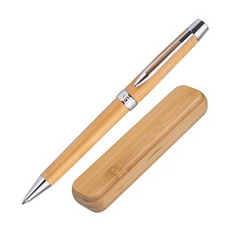 Bambus Drehkugelschreiber im Etui, beige
