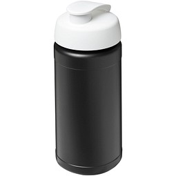 Baseline 500 ml recycelte Sportflasche mit Klappdeckel, schwarz/weiß