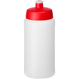 Sport-Werbemittel Sportflasche Baseline® Plus – weiss-rot – mit Logo bedruckbar 500 ml Kunststoff auslaufsicher für Sportevents & Turniere