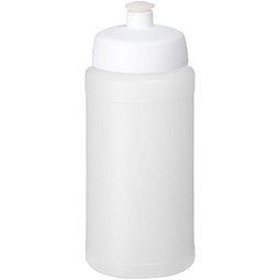 Sport-Werbemittel Trinkflasche Baseline® Plus – transparent-weiss – mit Logo bedruckt 500 ml auslaufsicher für Sportevents & Turniere