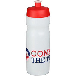 48h Express-Druck Werbeartikel Baseline® Plus 650 ml Sportflasche mit auslaufsicherem Deckel – rot-transparent weiss – mit Logo bedruckt