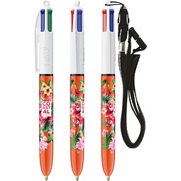BIC® 4 Colours® Fine mit Lanyard-Kugelschreiber Weiß/Orange
