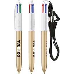 BIC® 4 Colours® Glacé mit Schlüsselband Goldglace / Weiß