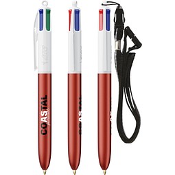 BIC® 4 Colours® Glacé mit Schlüsselband Rot Glacé / Weiß