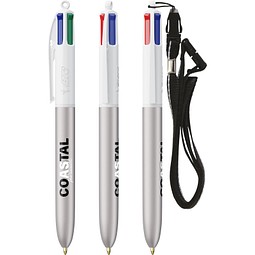 BIC® 4 Colours® Glacé mit Schlüsselband Silber Glacé / Weiß