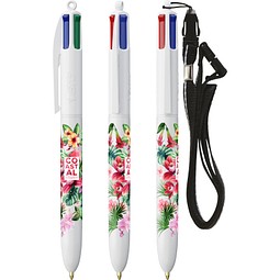 BIC® 4 Colours® Kugelschreiber + Umhängeband Weiß