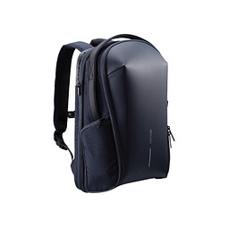 Mitarbeitergeschenk Rucksack Bizz – navy blau – mit Logo bedruckt, nachhaltiger Backpack für 16 Zoll Laptop für das Mitarbeiter-Onboarding