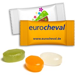 Bonbons im Flowpack, 3 g, Pfefferminz, Folie transparent, inkl. Druck