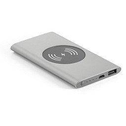 CASSINI. Powerbank 4'000 mAh mit 5W wireless Ladegerät aus Recyceltes Aluminium (100 % rAL), Satinsilber