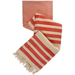 Werbeartikel Fouta Citizen Green Azov – rot – mit Logo bedruckt 100x160cm nachhaltig aus rPET-Baumwolle für Strand-Promotions