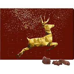 Classic Wand Adventskalender, Querformat, gefüllt mit Friedel Schokolade, Rentier, Gold