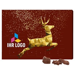 Classic Wand Adventskalender, Querformat, gefüllt mit Friedel Schokolade, Rentier, Gold