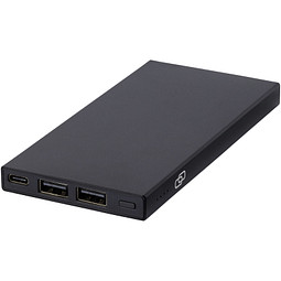 Connect 5000 mAh Powerbank aus recyceltem RCS Aluminium, schwarz