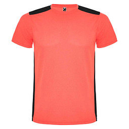 Detroit T-Shirt Unisex aus recyceltem Material, Fluor Coral / schwarz, M