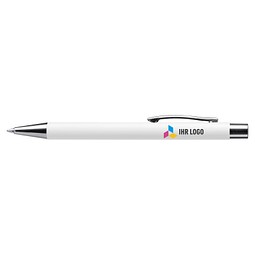 LANCE® Softtouch Metallkugelschreiber Abu-Dhabi Shiny, Beschläge silber glänzend, blaue Mine, weiß