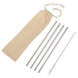 Edelstahl-Trinkhalm-Set Drink Friendly, 4 Stück, gerade, silber