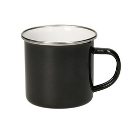 Emaille-Becher Cozy, black, schwarz/weiß