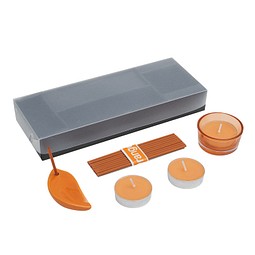 Entspannungs-Set Scent mit Räucherstäbchen und Teelichtern, Orange