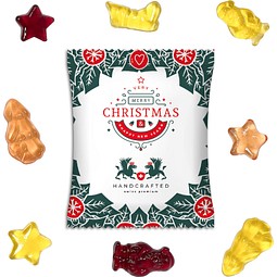 Fruchtgummi Vegan Weihnachtsedition, transparente kompostierbare Folie, inkl. Druck