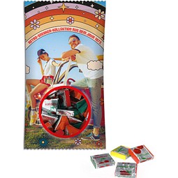 Fruchtkaramellen im Werbetütchen, 100 g, weiße kompostierbare Folie, inkl. Druck