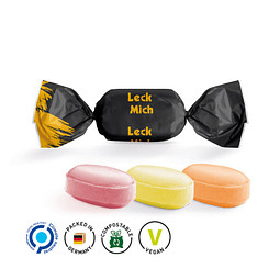 Fruchtmix Bonbon, inkl. Druck, weißer kompostierbarer Wickler