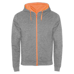 Fuji Kaputzensweatjacke Unisex, heather grau / Fluor Orange, L