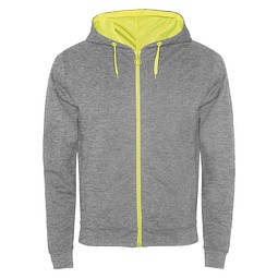 Fuji Kaputzensweatjacke Unisex, heather grau / Fluor Yellow, M